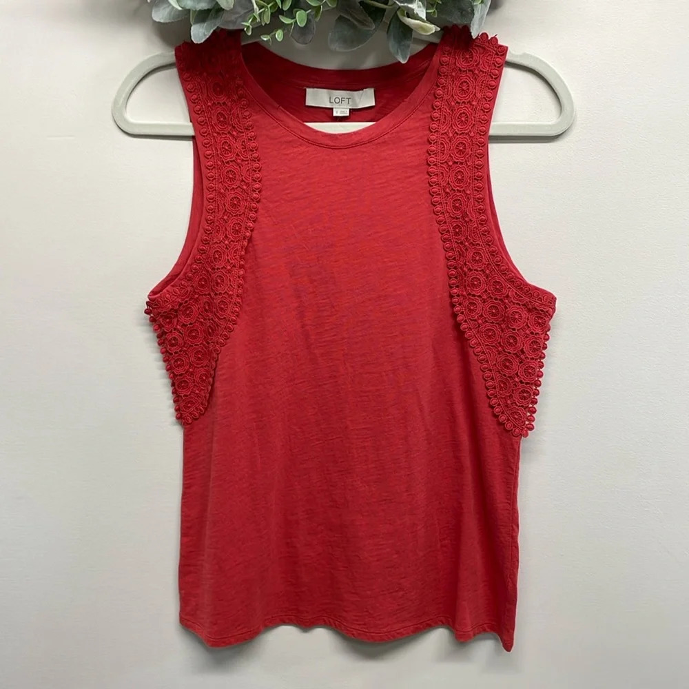 NWT Loft Sleeveless Tank Top Lace Detail Rust S